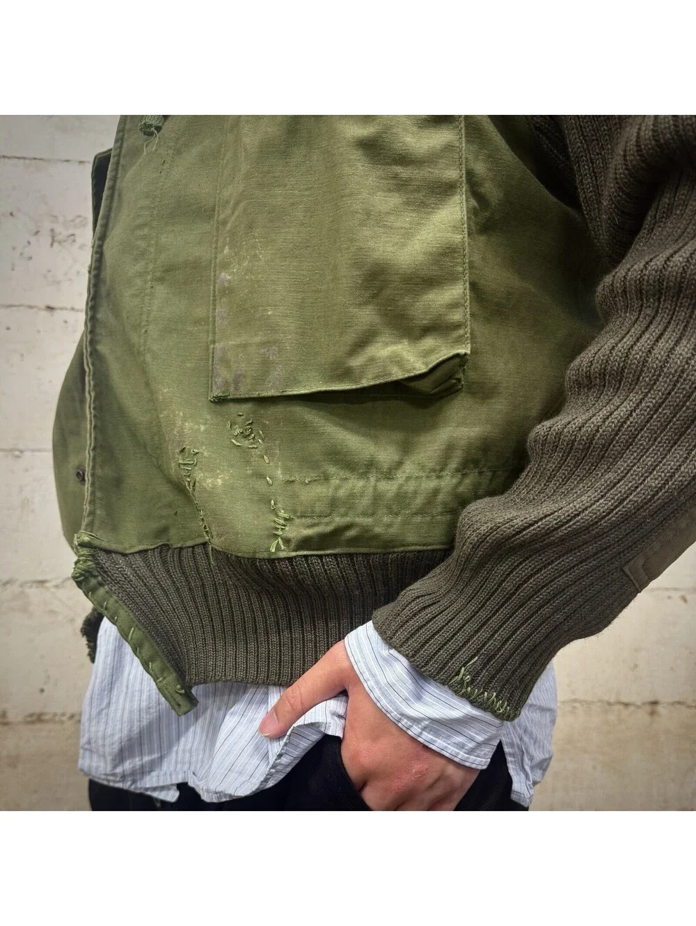 VTG OG107 Jacket Size L Knit Green Gorpcore Distressed 1972